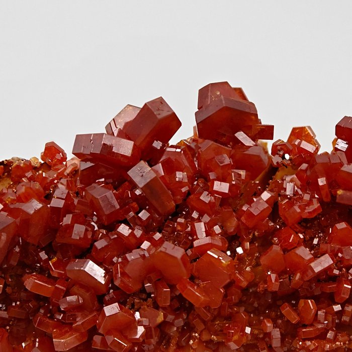 Tormenta de vanadinite rojo sangre sobre barita amarilla Cristales sobre matriz - Altura: 82 mm - Ancho: 41 mm- 85 g — foto 5