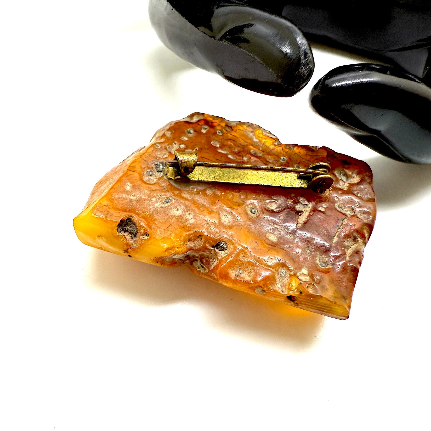 Broche art déco con gran ámbar báltico natural con inclusiones. - Ámbar - Baltic amber - Succinite  (Sin precio de reserva) — foto 3