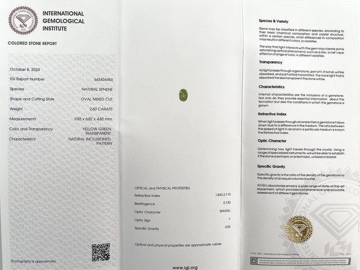 Amarillo, Verde Esfena - 2.60 ct - IGI Certificado — foto 3