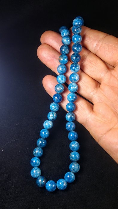 Cadena de collar de cuentas de apatita azul Cuentas redondas - Altura: 66 cm - Ancho: 10 mm- 114 g — foto 12