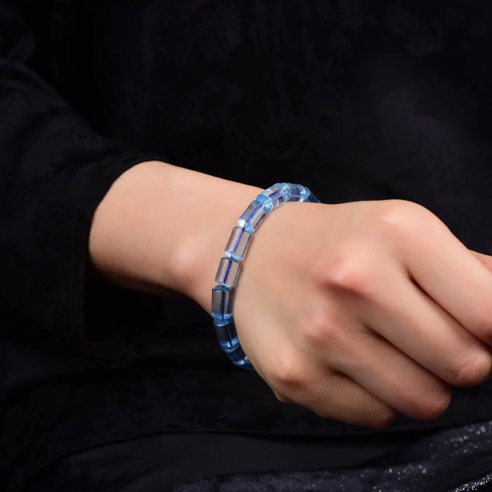 Certificado por ALGT - Brazalete exclusivo de aguamarina natural - Azul intenso y calidad excepcional- 18.39 g — foto 3
