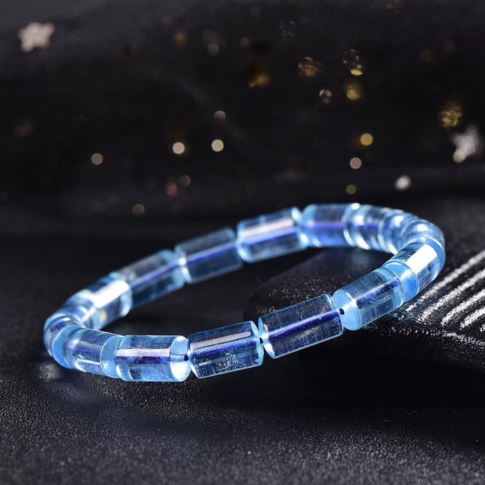 Certificado por ALGT - Brazalete exclusivo de aguamarina natural - Azul intenso y calidad excepcional- 18.39 g — foto 5