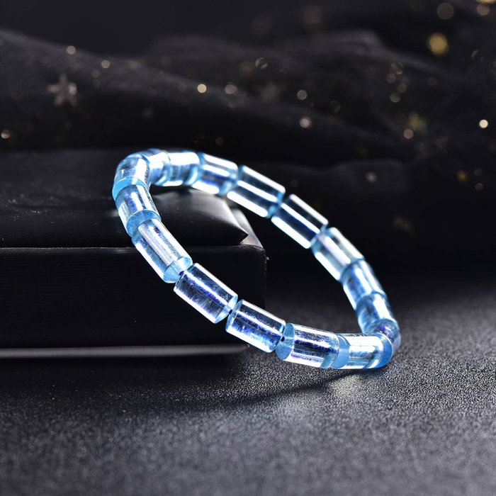 Certificado por ALGT - Brazalete exclusivo de aguamarina natural - Azul intenso y calidad excepcional- 18.39 g — foto 6