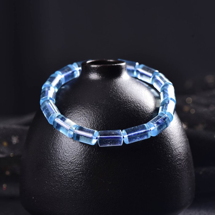 Certificado por ALGT - Brazalete exclusivo de aguamarina natural - Azul intenso y calidad excepcional- 18.39 g — foto 7